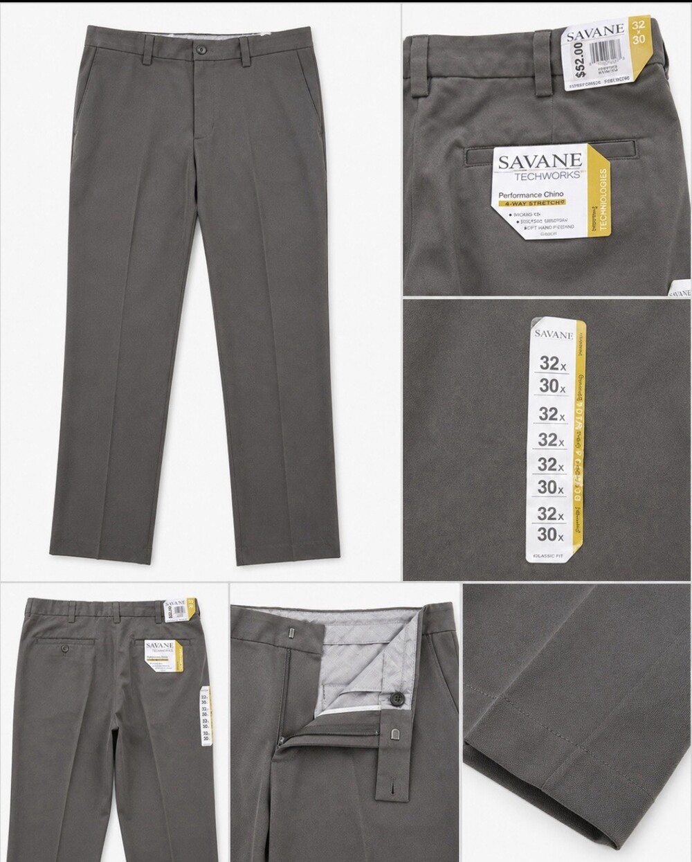 Savane Tech Works Performance Chino Straight Fit Flat Front 32W 30L $52 NWT.
